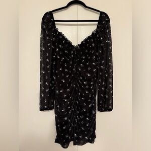 H&M black floral print dress. Mesh sleeves, XL. NWT